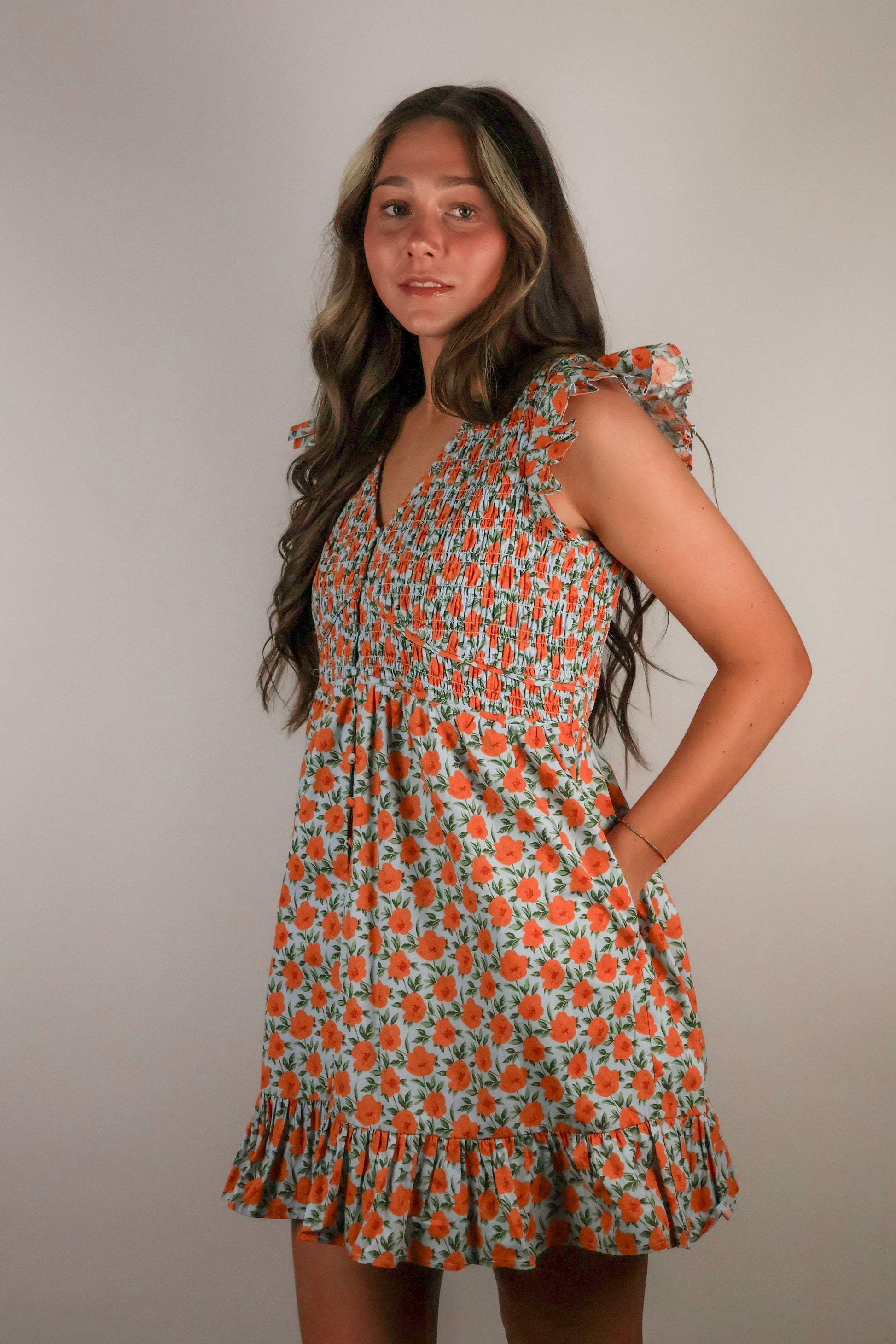 Floral Ruffle Sleeve Mini Dress