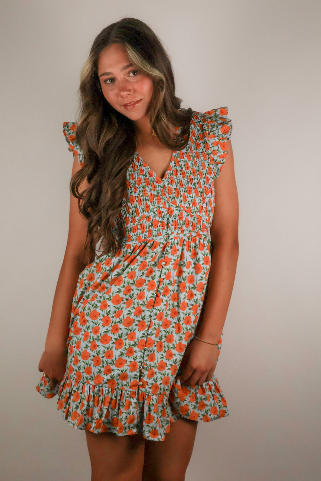 Floral Ruffle Sleeve Mini Dress
