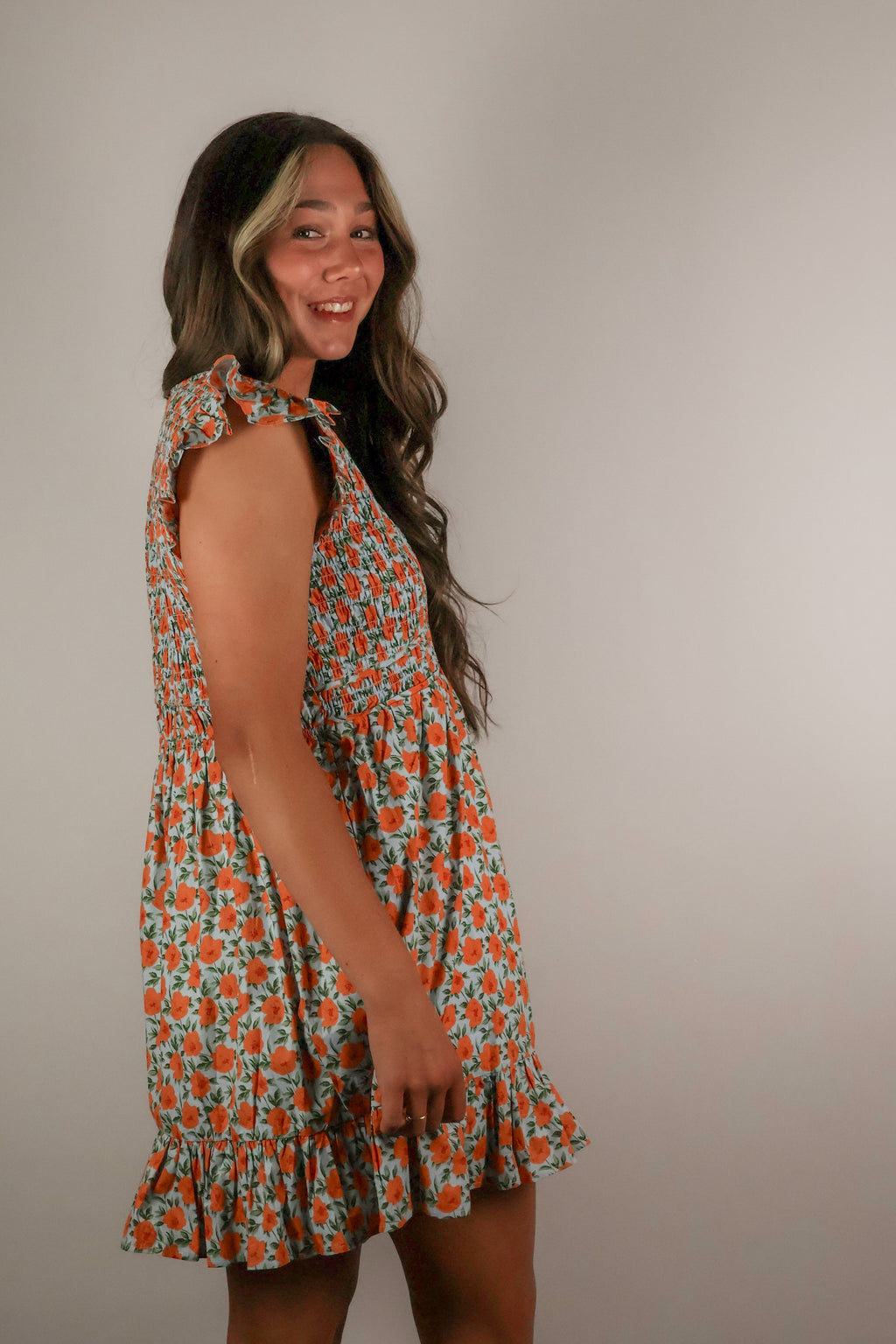 Floral Ruffle Sleeve Mini Dress