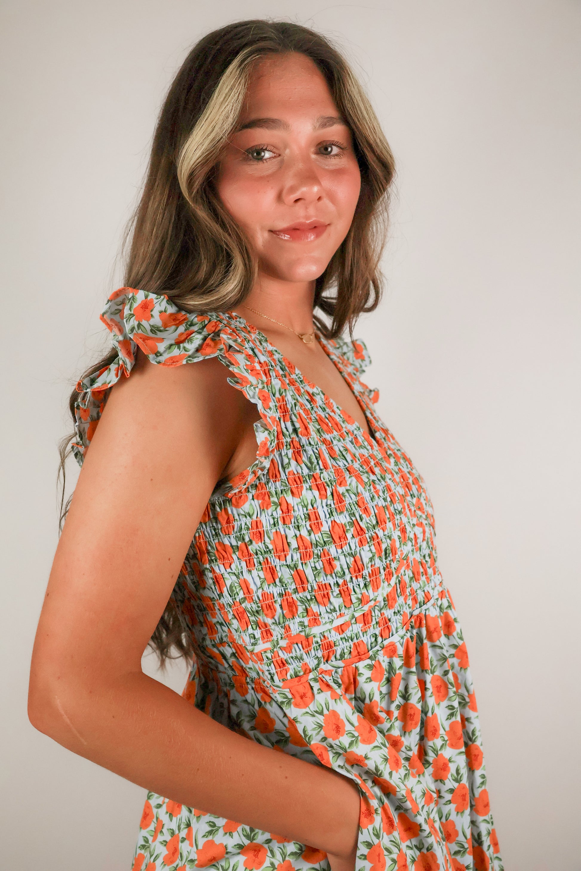 Floral Ruffle Sleeve Mini Dress