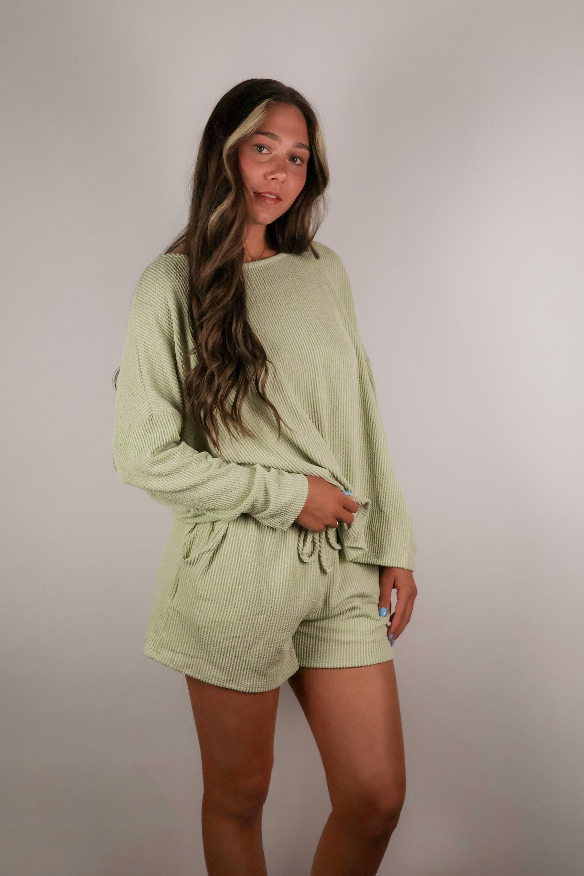 Long Sleeve Crew Neck Top & Shorts Set