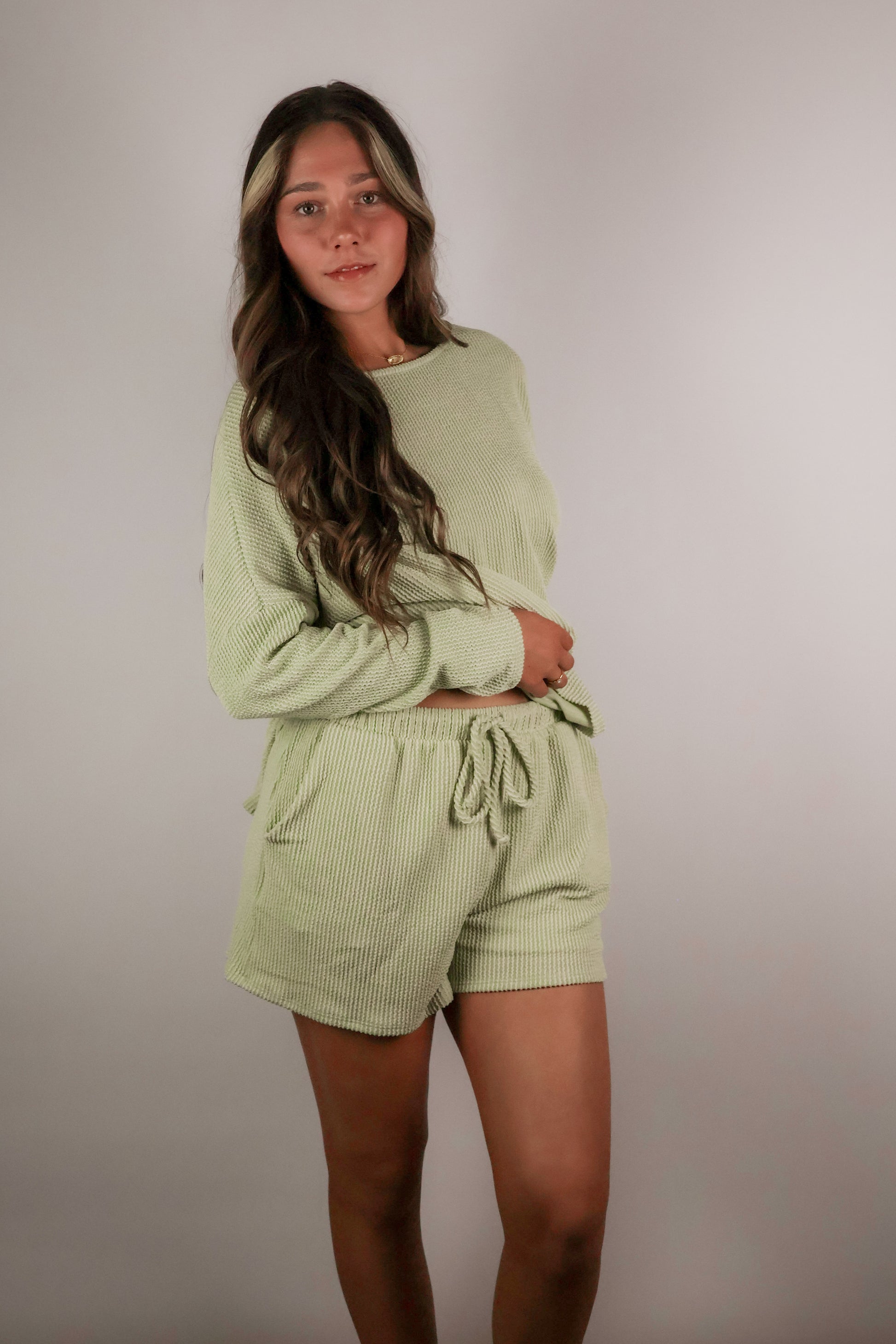 Long Sleeve Crew Neck Top & Shorts Set