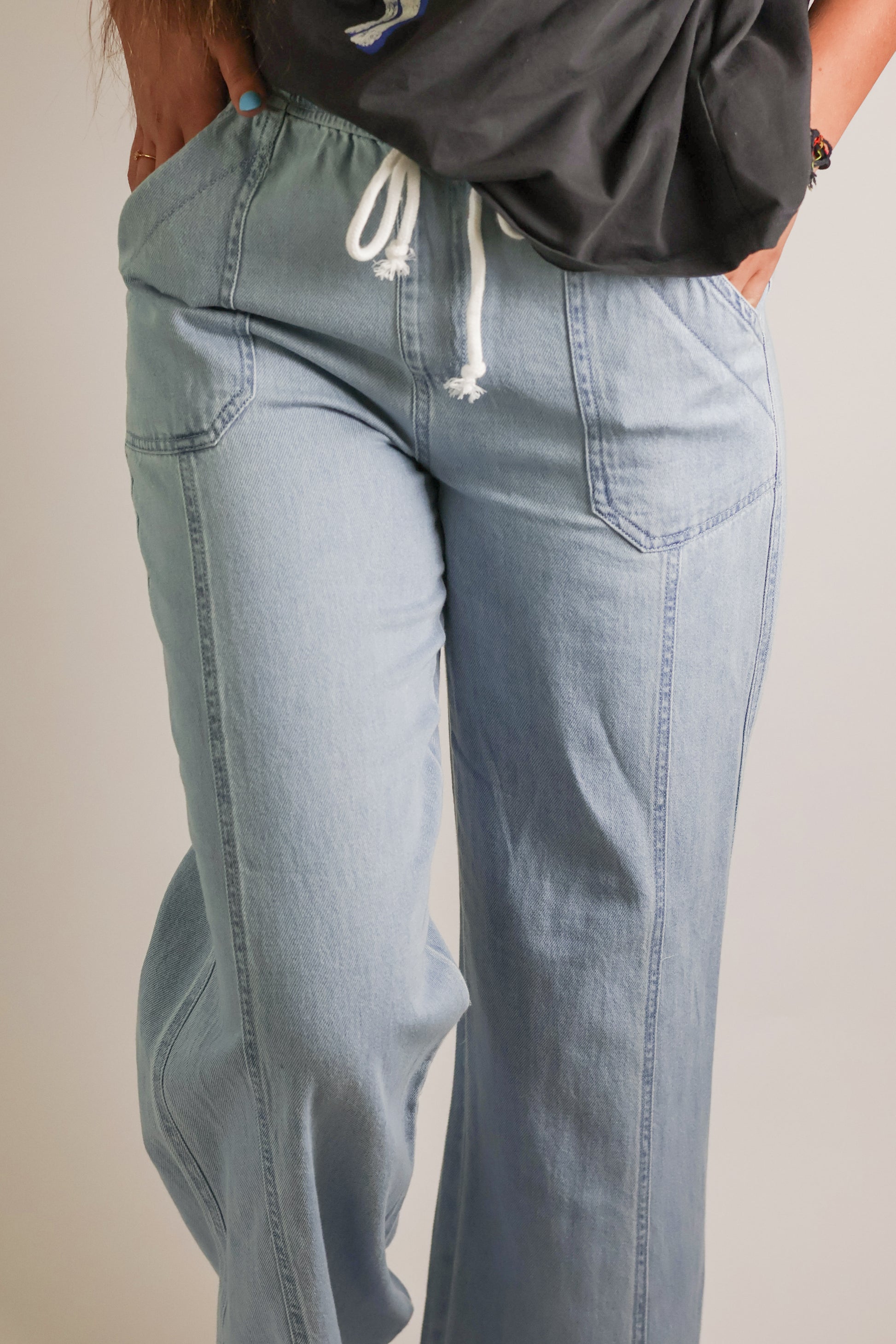 High Rise Wide Leg Drawstring Pants