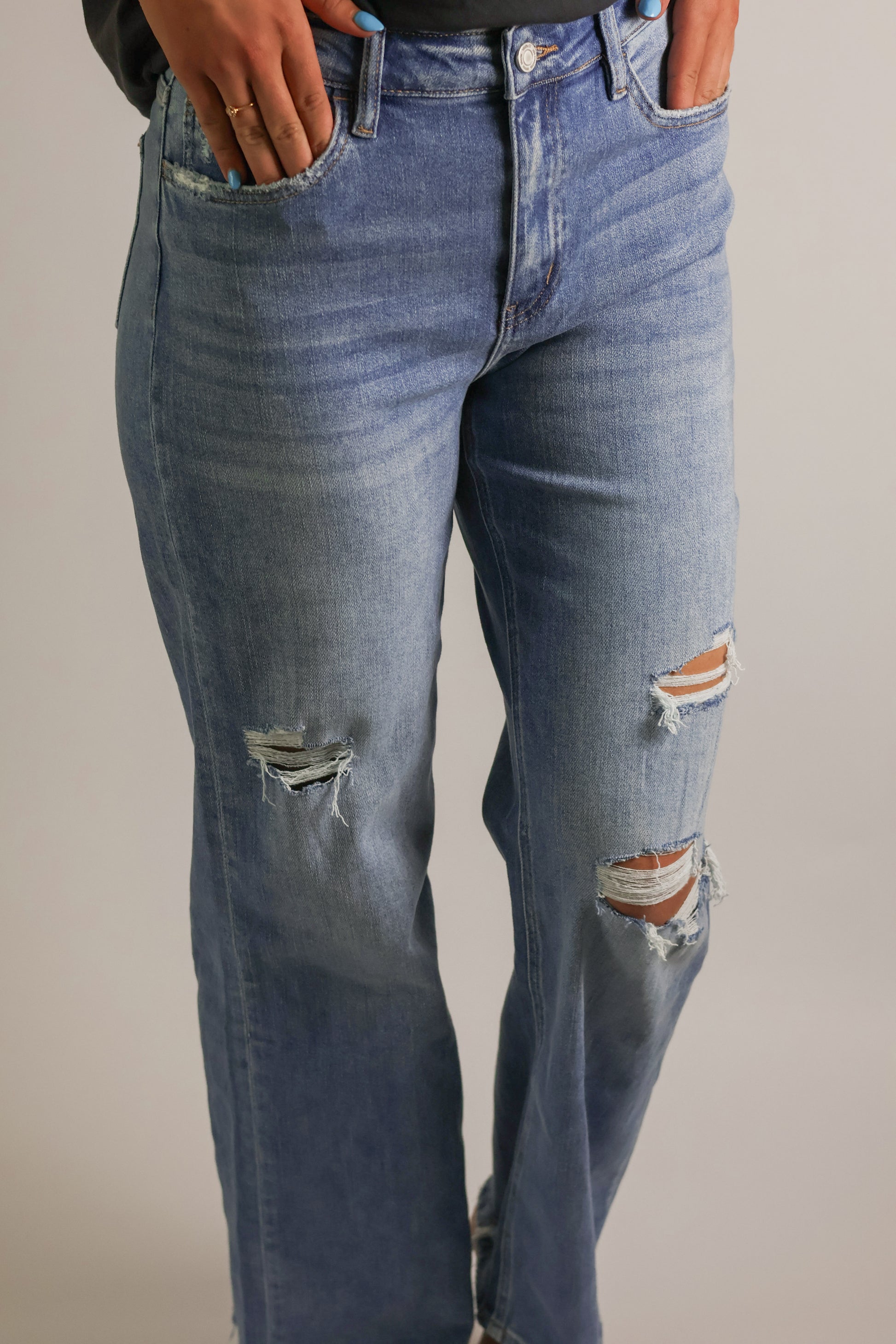 High Rise Distressed Wide Leg Jeans