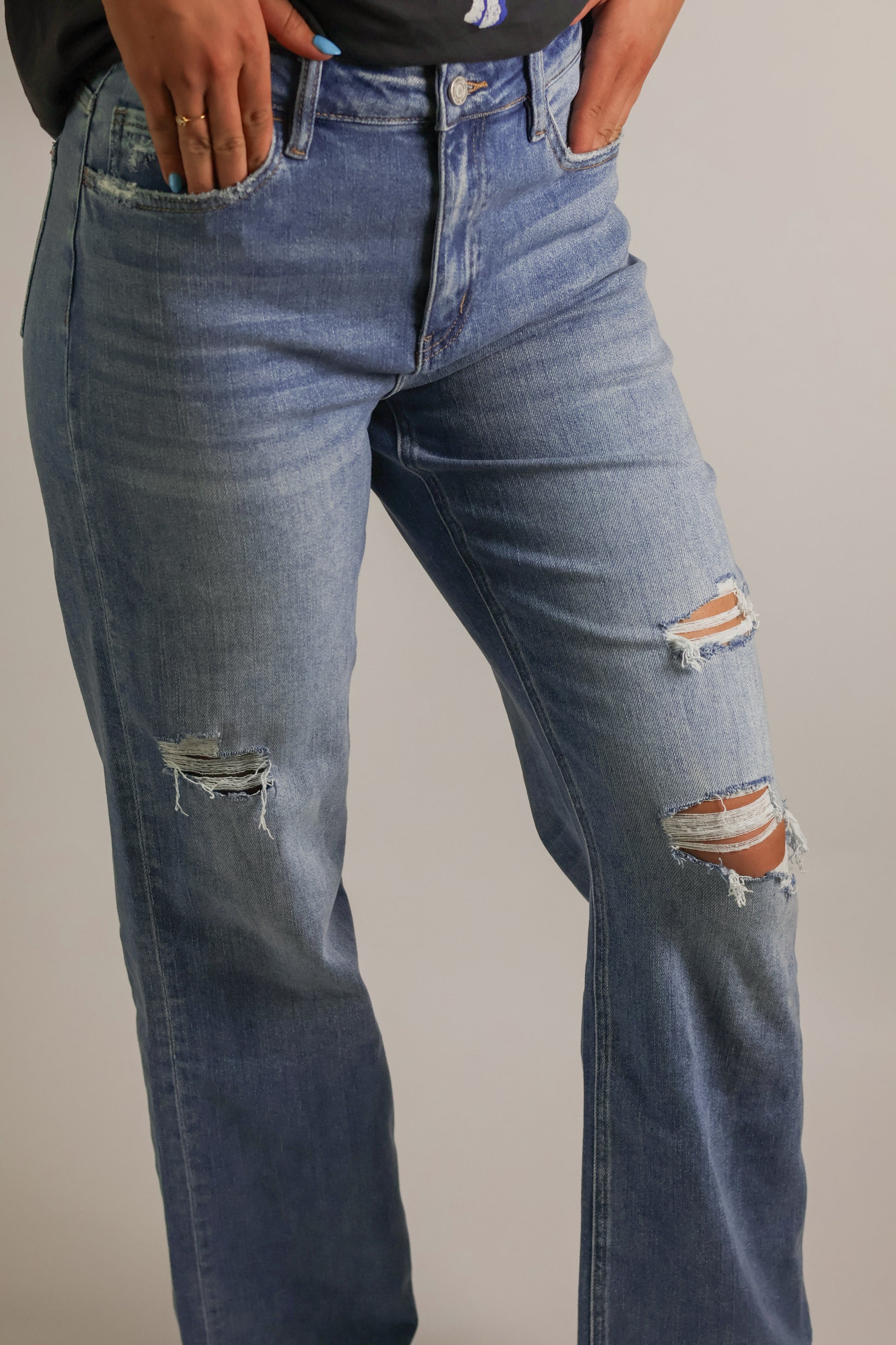 High Rise Distressed Wide Leg Jeans