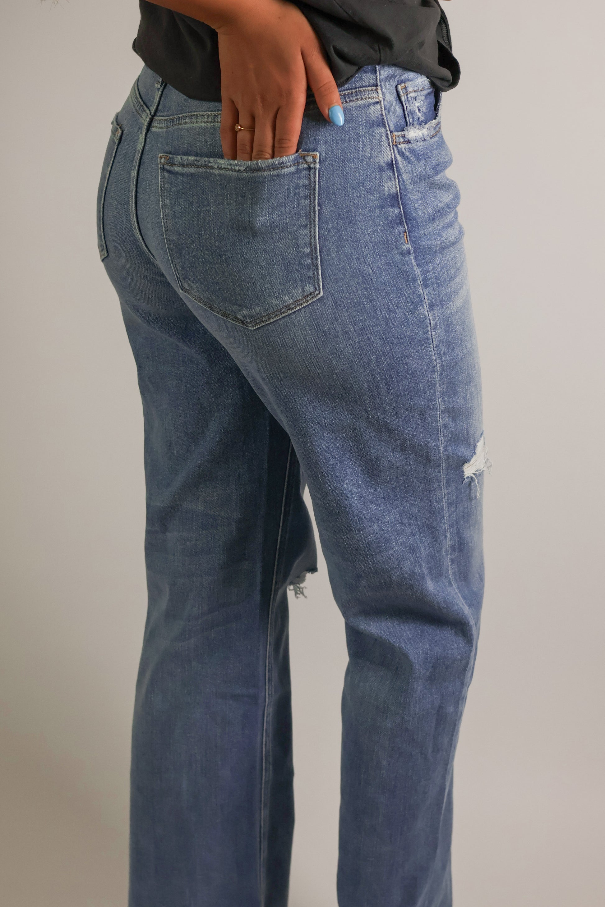 High Rise Distressed Wide Leg Jeans