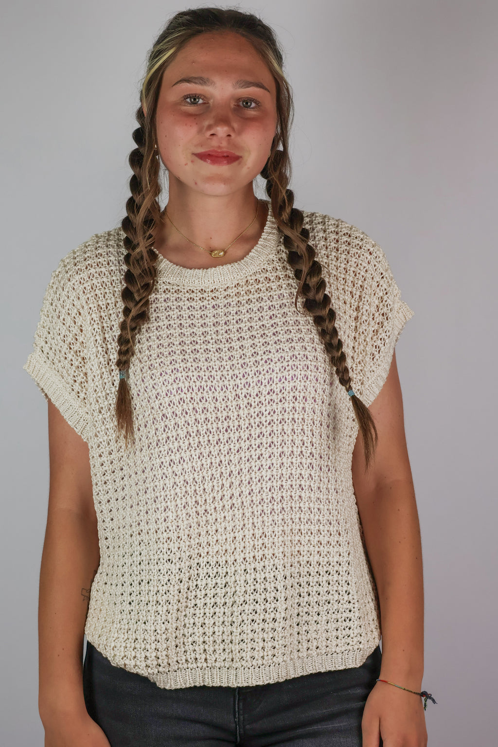 Crochet Knit Short Sleeve Top