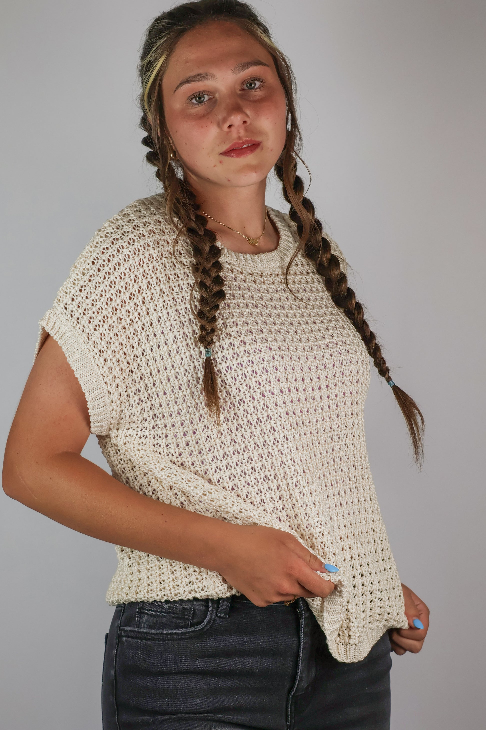 Crochet Knit Short Sleeve Top