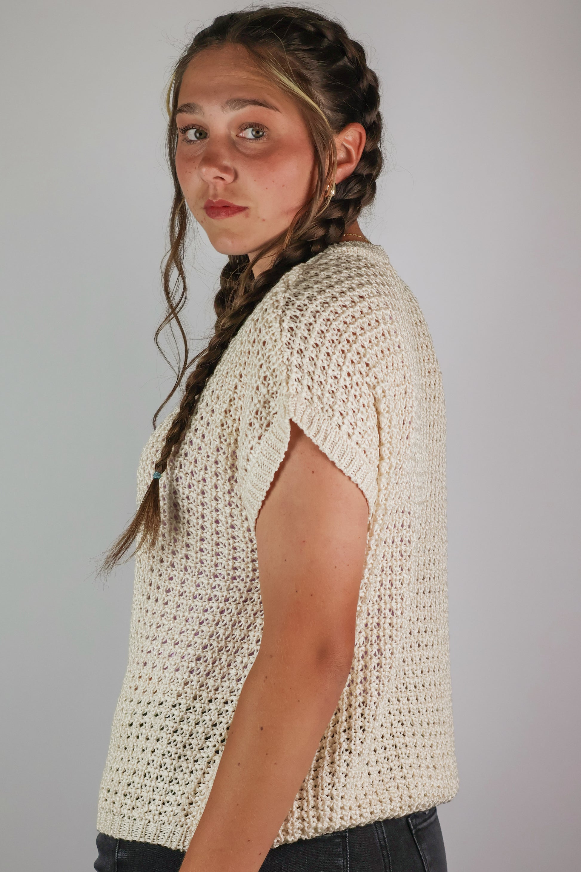 Crochet Knit Short Sleeve Top