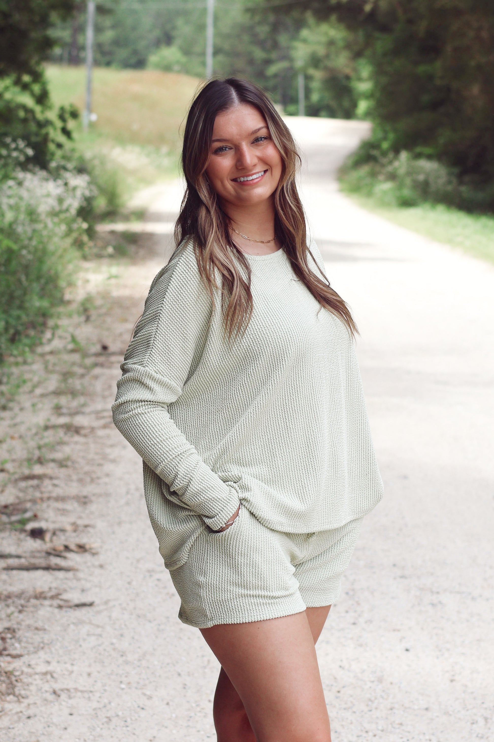Long Sleeve Crew Neck Top & Shorts Set
