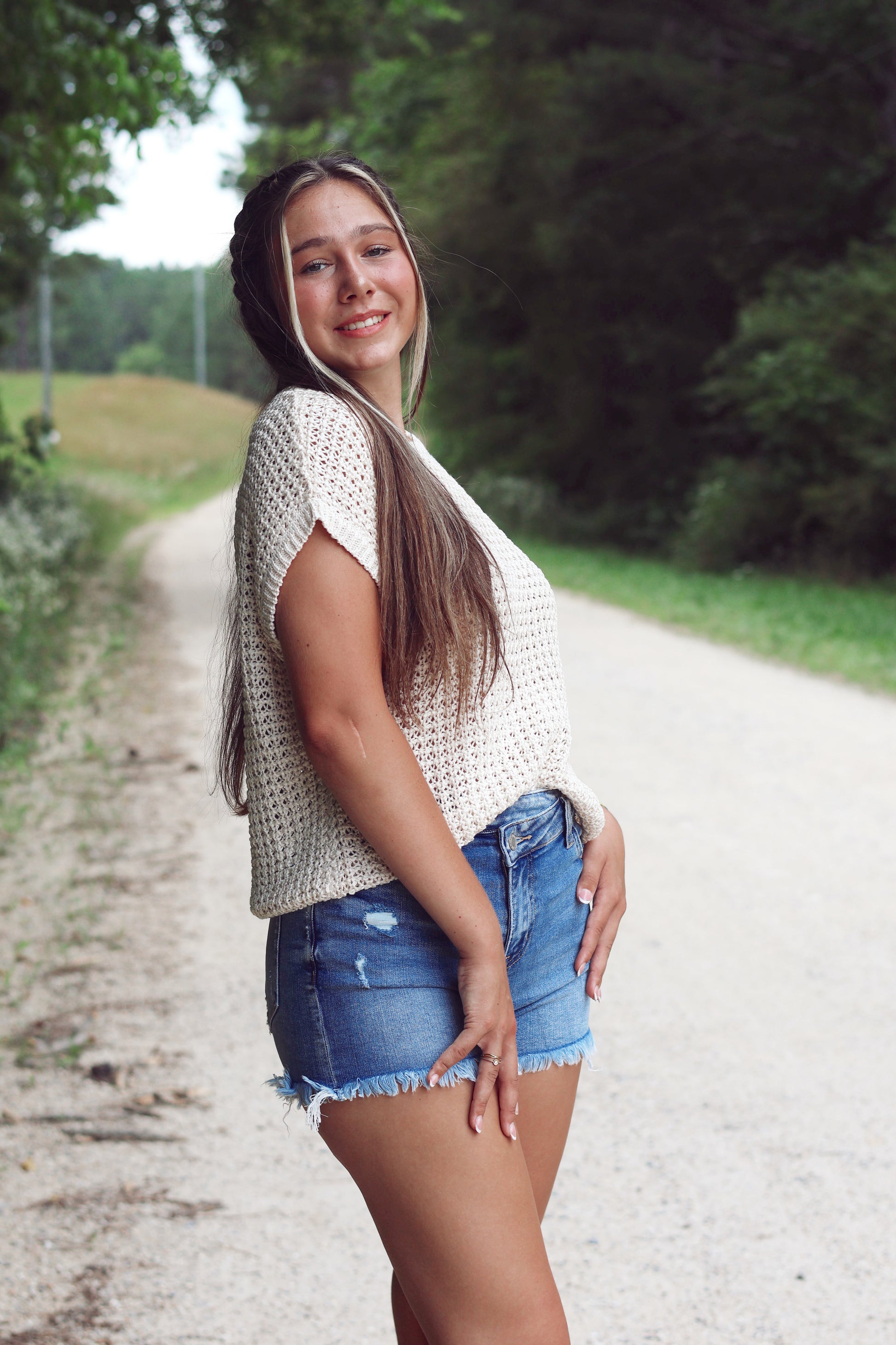 Crochet Knit Short Sleeve Top