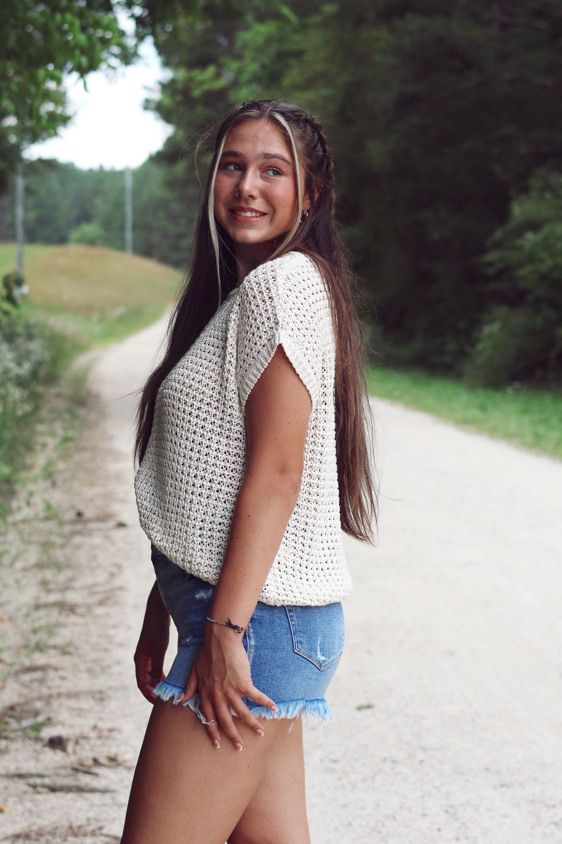 Crochet Knit Short Sleeve Top
