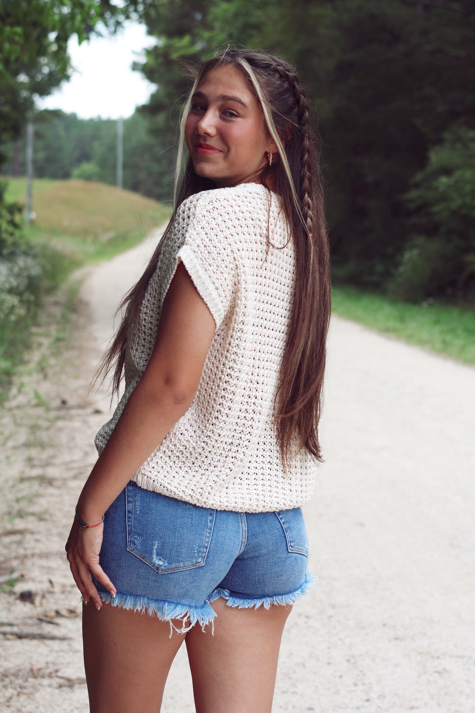 Crochet Knit Short Sleeve Top