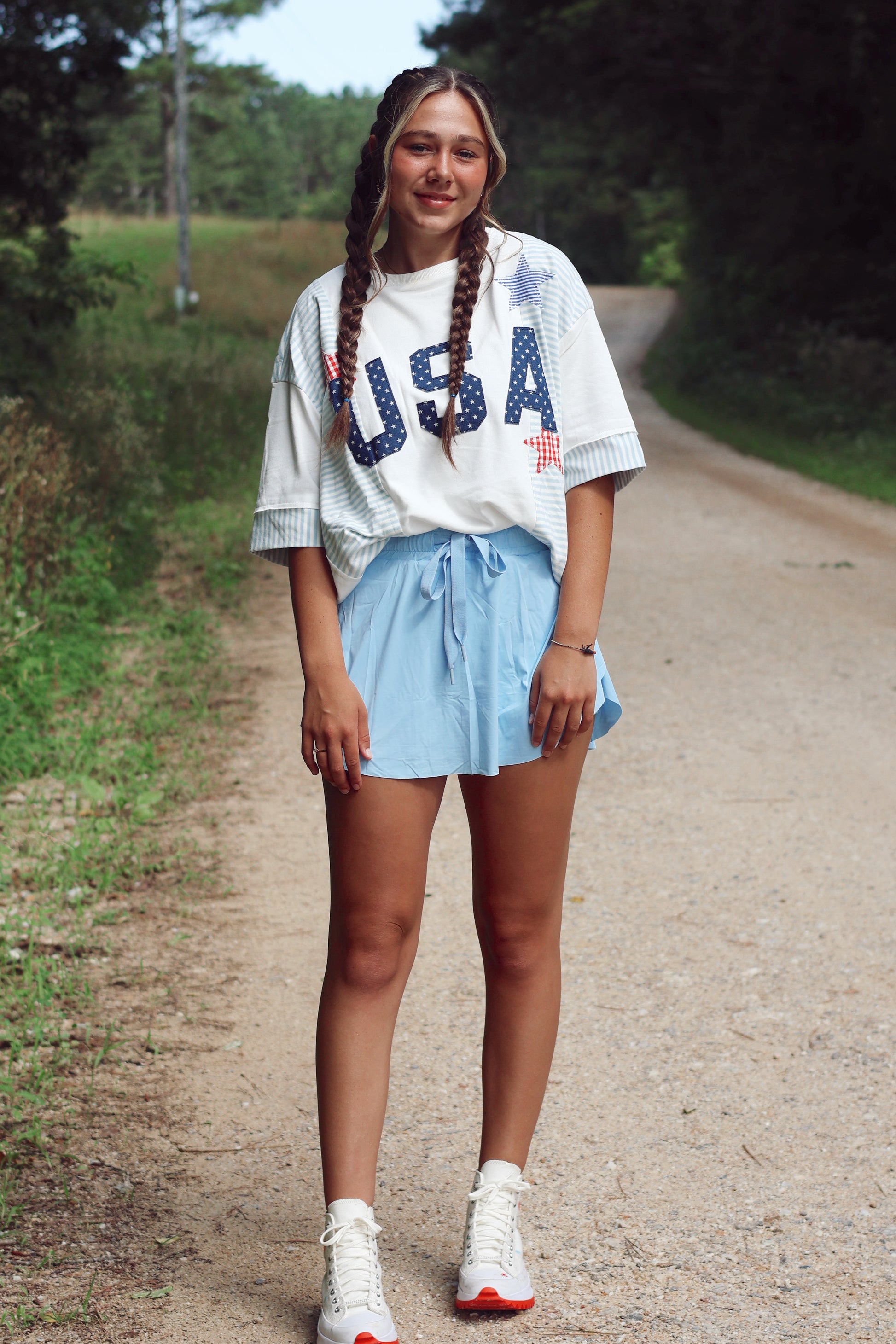 USA Patchwork Oversized Knit Top