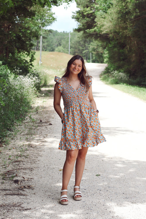 Floral Ruffle Sleeve Mini Dress