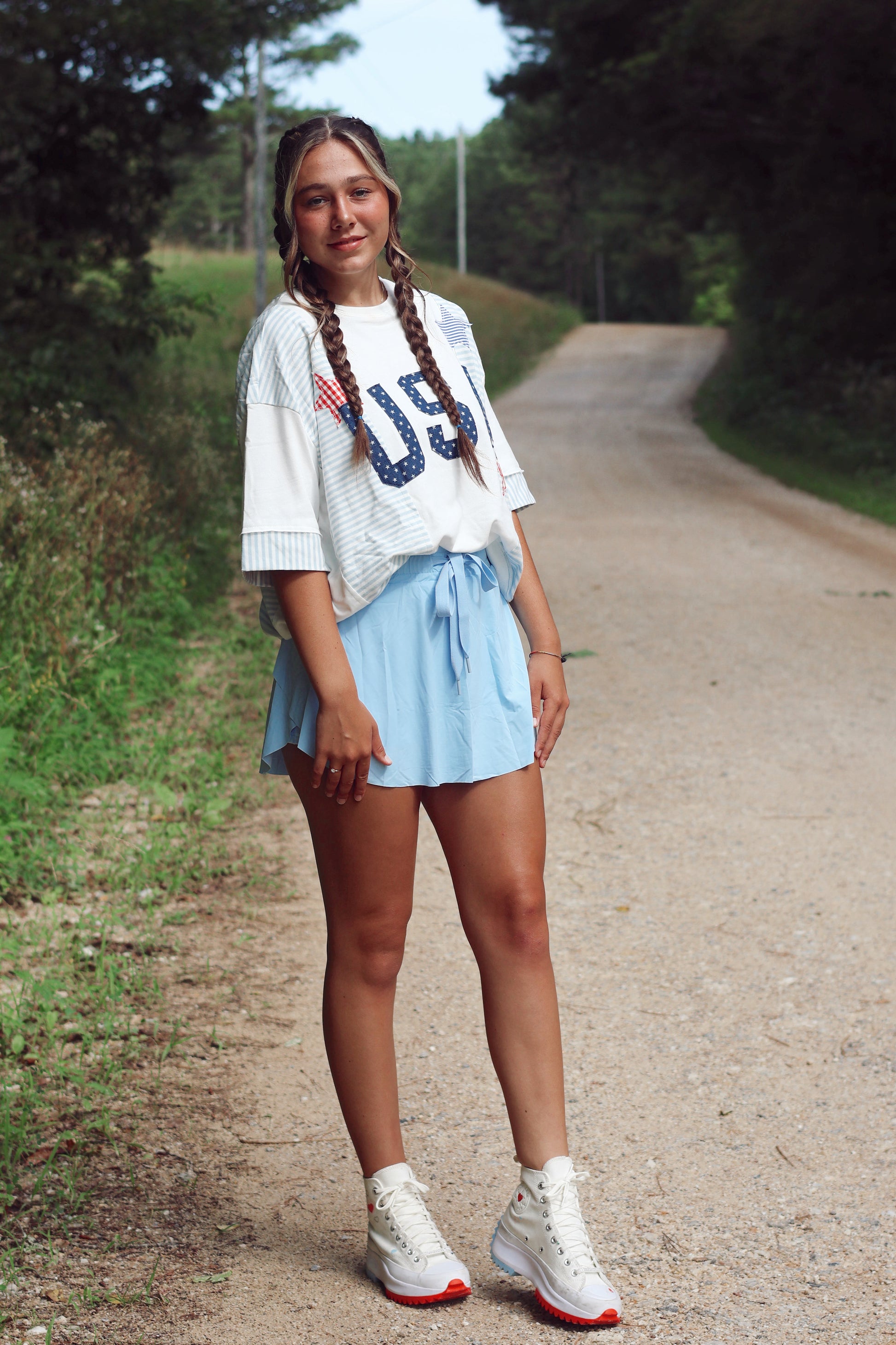 USA Patchwork Oversized Knit Top