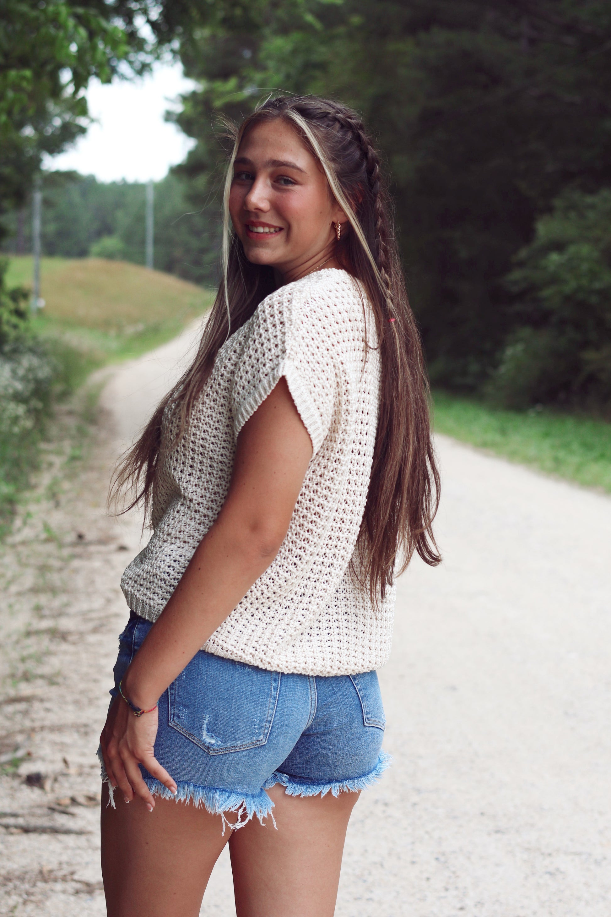 Crochet Knit Short Sleeve Top
