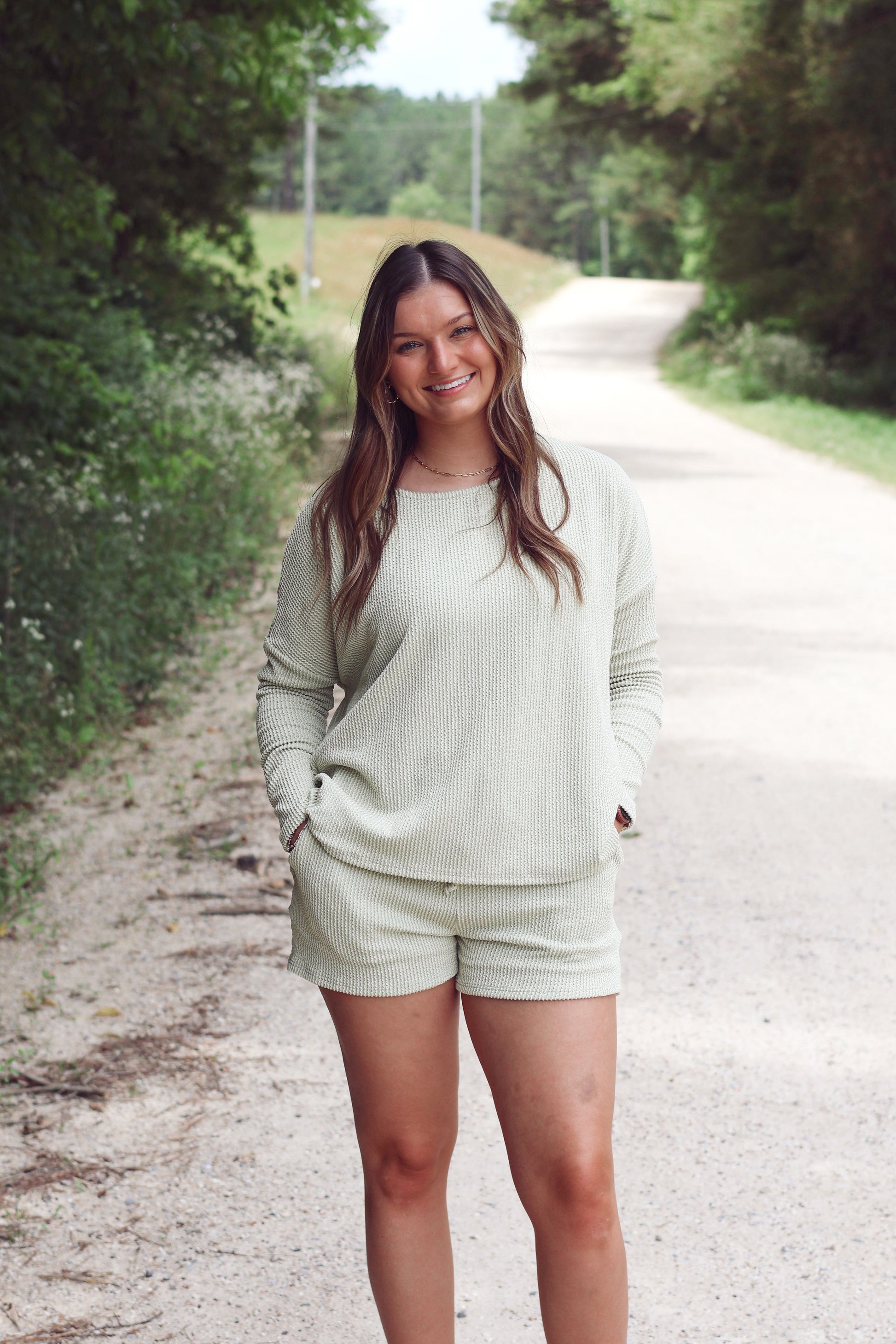 Long Sleeve Crew Neck Top & Shorts Set