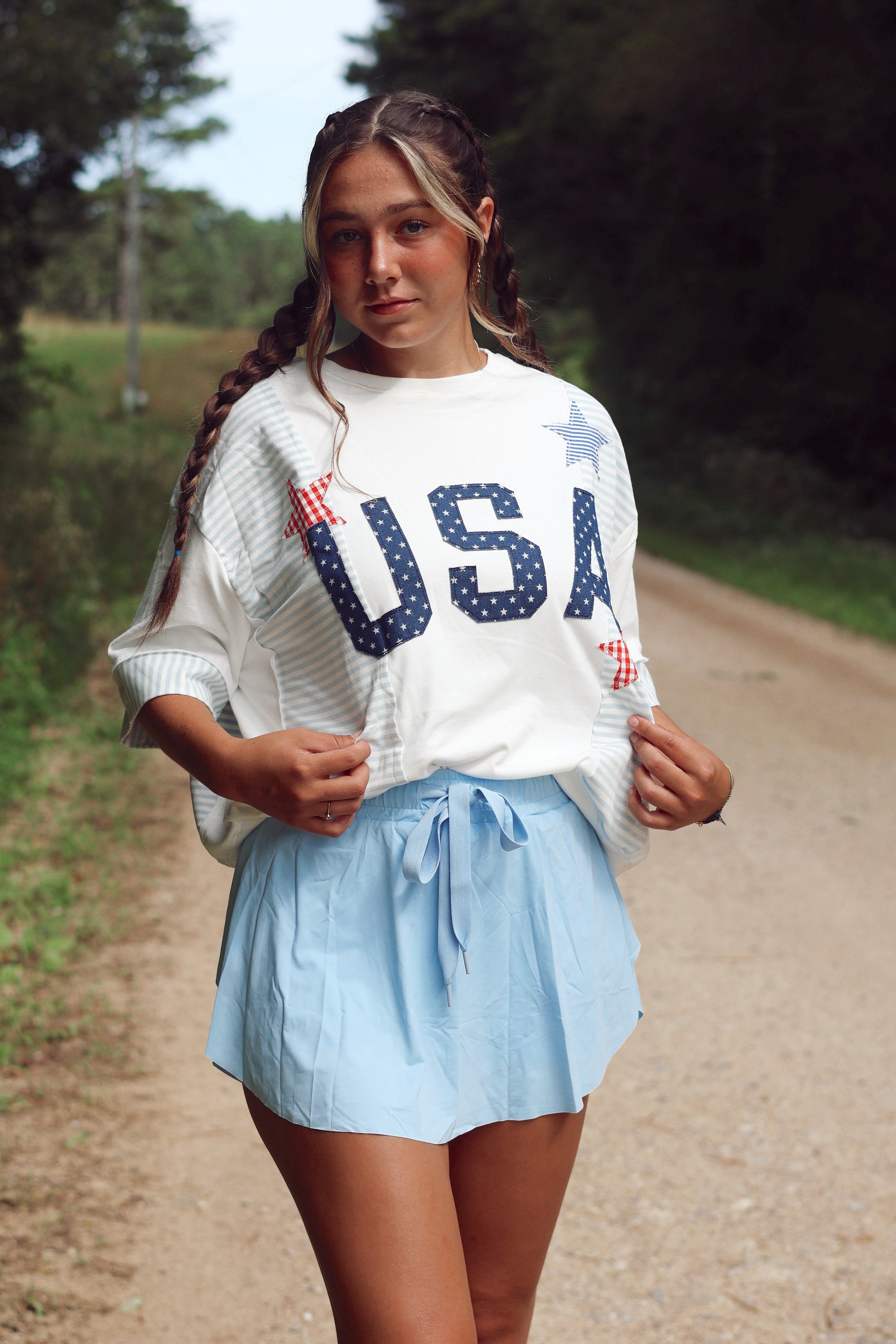 USA Patchwork Oversized Knit Top