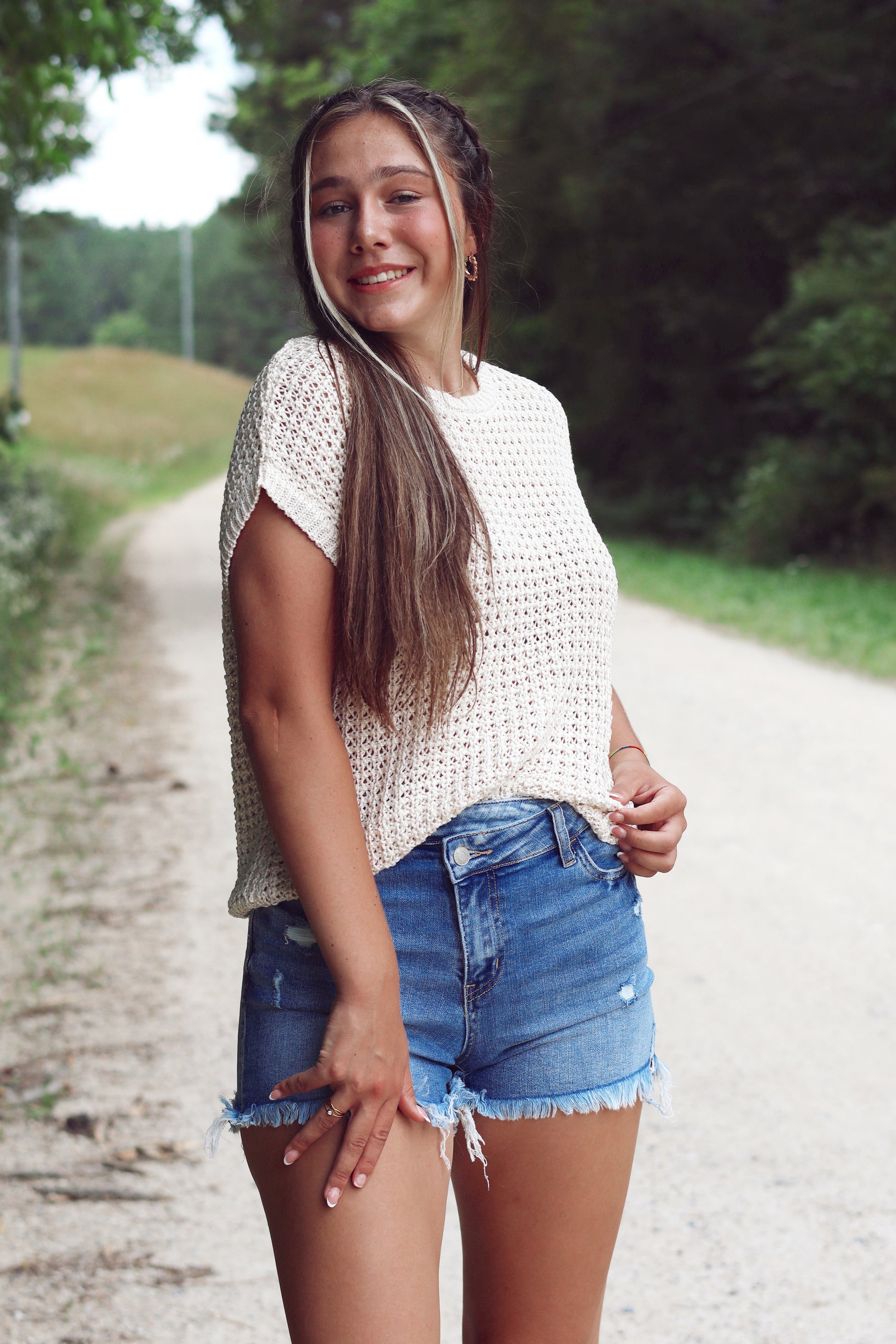 Crochet Knit Short Sleeve Top